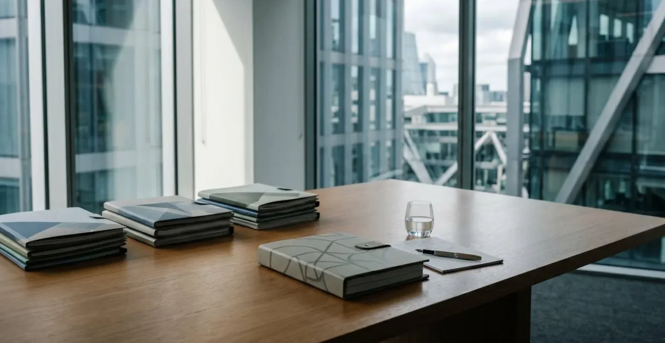 Professional contemplating multiple pension documents and financial growth concepts in modern office setting