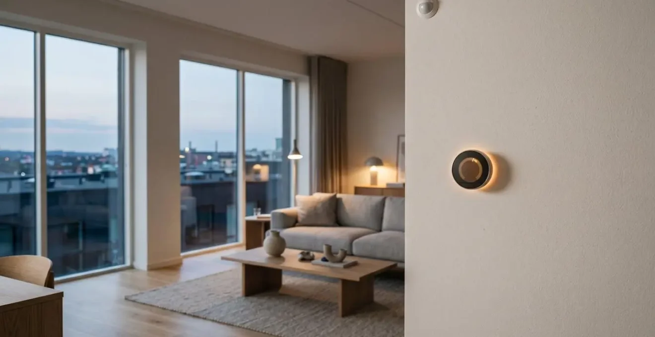 Modern smart home automation hub controlling heating and lighting systems for energy efficiency