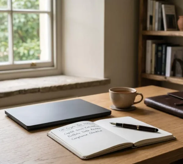Professional tax compliance scene with organized financial documents and secure digital workspace